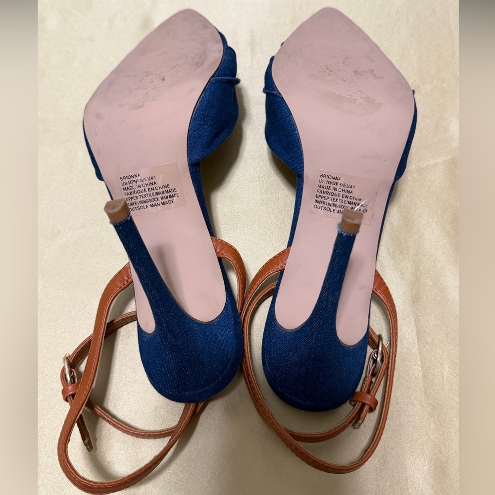 ShoeDazzle Brionna Denim Pointed Toe With Cap Ankle Strap Stiletto Heels Size 10 - Picture 6 of 9